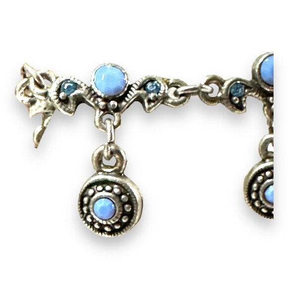 Premier Designs Vintage Antiqued Silver-tone Blue Rhinestone Charm Bracelet EUC - Picture 6 of 13